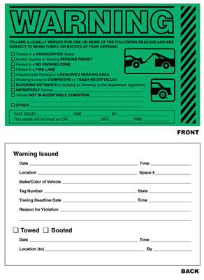 Parking Violation Warning Sticker - 5" x 8"