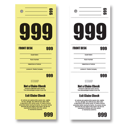 5 Part Valet Hotel Claim Check