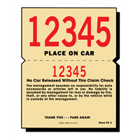 Parking Claim Check - 2 Part PARK-O-CHEX®