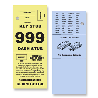 3 Part Barcoded Valet Parking Ticket